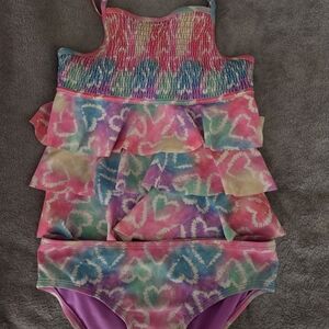 Kids Tie-Dye Ruffle One-Piece Swimsuit - Pink Multi